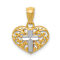 14K Two-tone Gold Textured Diamond-Cut Cross in Heart Pendant