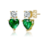 Emerald Color CZ Two-Heart Drop Earrings In 14K Gold Over Sterling Silver