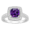 7mm Cushion Amethyst 1/4 ctw Diamond Rhodium Over Sterling Silver Halo Ring
