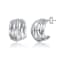 Basket Weave Chunky C-Hoop Earrings In Rhodium Over Brass