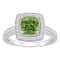 7mm Cushion Peridot 1/4 ctw Diamond Rhodium Over Sterling Silver Halo Ring