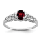 Rhodium Over Sterling Silver Garnet and Diamond Ring