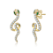Emerald Color CZ Snake Drop Earrings In 14K Gold Over Brass