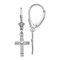 Rhodium Over 14k White Gold Textured Mini Cross with Heart Dangle Earrings