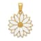 14k Yellow Gold Enameled White Daisy Flower Pendant