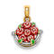 14K Two-tone Gold  3D Textured Multi-Color Enamel Apple Basket Charm