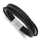 Black Leather and Stainless Steel Brushed Multi Strand 8-inch Bracelet