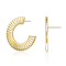 Ribbed Open Circle Drop Earrings In 14K Gold Over Brass