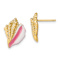 14k Yellow Gold Textured White and Pink Enamel Conch Shell Stud Earrings