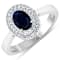 1.06ctw Blue Sapphire and Diamond 14K White Gold Halo Ring
