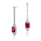 Ruby Color CZ Square Drop Earrings In Sterling Silver