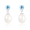 White Freshwater Pearl And Blue Topaz Dangle Earrings In Sterling Silver