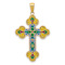 14k Yellow Gold Acrylic Flower Center Budded Cross Pendant