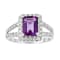 Amethyst with Moissanite Accents Rhodium Over Sterling Silver Split
Shank Ring