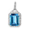 Rhodium Over 10k White Gold 5.07 cttw Emerald-cut Swiss Blue Topaz and
Diamond Halo Pendant