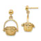 14K Yellow Gold 3D Textured Moveable Nantucket Basket Dangle Earrings