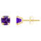 5mm Cushion Amethyst 10k Yellow Gold Stud Earrings