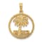 14k Yellow Gold Textured Jamaica With Palm Tree Inside Circle Charm