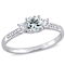 Aquamarine, Created White Sapphire and Diamond 10K White Gold Engagement
Ring 1.04ctw