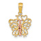 14K Two-tone Gold  Textured I Love (Heart) Butterfly Pendant