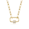 Pave CZ Paperclip Link Charm Necklace In 14K Gold Over Brass 16 Inch