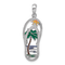Rhodium Over Sterling Silver Textured Enamel Palm Tree Flip-flop Pendant