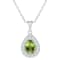 8x5mm Pear Shape Peridot and White Topaz Accent Rhodium Over Sterling
Silver Halo Pendant w/Chain
