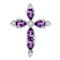 Rhodium Over 14k White Gold Amethyst and Diamond Cross Chain Slide Pendant