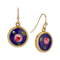 14K Gold Dipped Round Blue & Pink Flower Enamel Wire Earrings