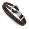 Brown Braided Leather and Stainless Steel Polished 8-inch Bracelet