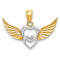 14k Two-tone Gold Polished and Textured Hearts with Wings Pendant