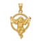 14k Yellow Gold Satin and Diamond-Cut Angel in Circle Pendant