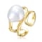 Pear Shape Freshwater Pearl Open Band Ring In 14K Gold Over Sterling Silver