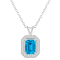 8x6mm Emerald Cut Blue Topaz 1/7 ctw Diamond Rhodium Over Sterling
Silver Halo Pendant with Chain