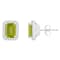 7x5mm Emerald Cut Peridot 1/5 ctw Diamond Rhodium Over Sterling Silver
Halo Stud Earrings