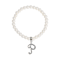 White Faux Pearl Bead Initial Charm Stretch Bracelet