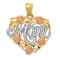 14k Tri-color Gold Textured Mom in Heart Pendant