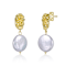 Coin-Shaped Freshwater Pearl Drop Earrings In 14K Gold Over Sterling Silver