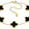Black Enamel Clover Station Bracelet In Gold Tone StaInless Steel