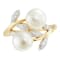 7-7.5mm Round White Freshwater Pearl with White Topaz Accents 10K Rose
Gold Leaf Design Ring