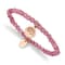 Rose Stainless Steel Polished Tree Pink Jade Beaded Stretch Bracelet