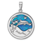 Rhodium Over Sterling Silver Blue Lab Created Opal Dolphins Pendant