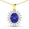 Blue Tanzanite and White Diamond 14K Yellow Gold Halo Pendant with Cable
Chain 3.75ctw