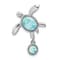 Rhodium Over Sterling Silver Polished Larimar Turtle Chain Slide Pendant