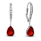 Ruby Color CZ Teardrop Drop Earrings In Sterling Silver