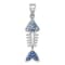Rhodium Over Sterling Silver Moveable Blue Crystal Bonefish Pendant