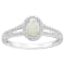 6x4mm Oval Opal 1/4 ctw Diamond Rhodium Over Sterling Silver Halo Ring