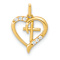 14k Yellow Gold Polished Cubic Zirconia Open Heart with Cross Pendant