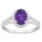 8x6mm Oval Amethyst 1/4 ctw Diamond Rhodium Over Sterling Silver Halo Ring