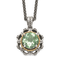 Sterling Silver with 14K Accent Antiqued Green Quartz and Diamond Necklace